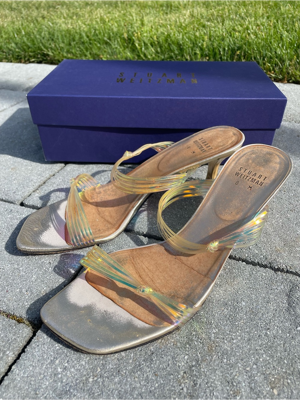 Women’s Stuart Weitzman Iridescent Strap Slide Sandals - Gold 8M